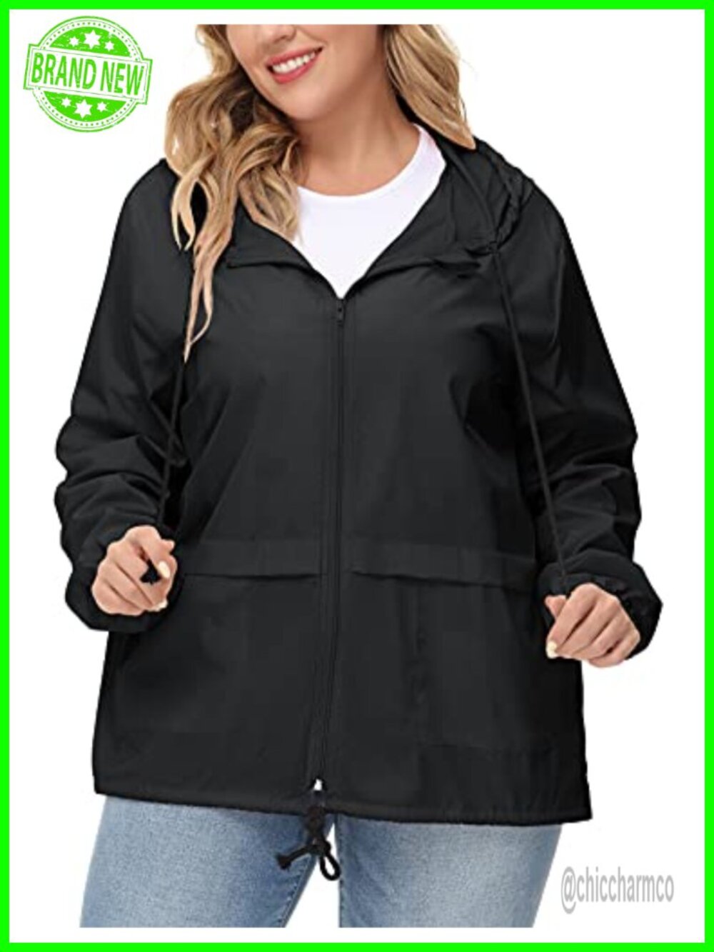 Plus Size Waterproof Raincoat Packable Hooded Windbreaker Lightweight